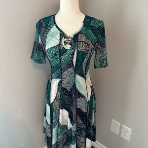 Sami & Jo Teal and Black Patterned Midi Dress
